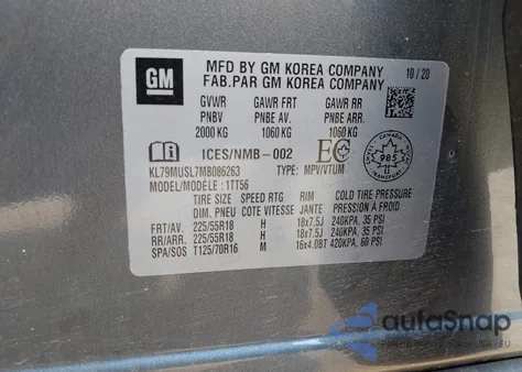 2021 Chevrolet Trailblazer Awd Rs z USA, uszkodzony, nr VIN KL79MUSL7MB086263